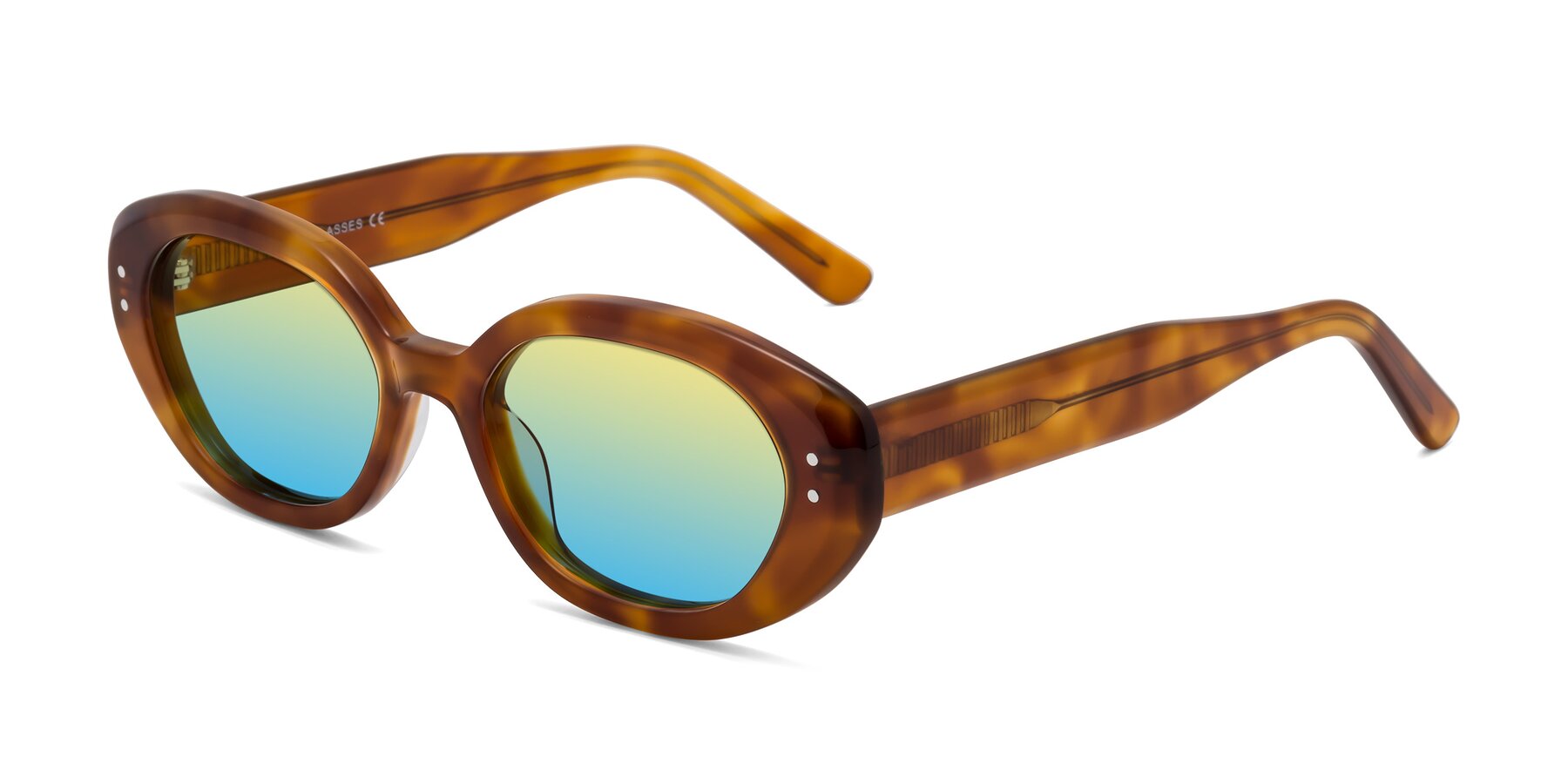 Angle of Quuen in Amber Tortoise with Yellow / Blue Gradient Lenses