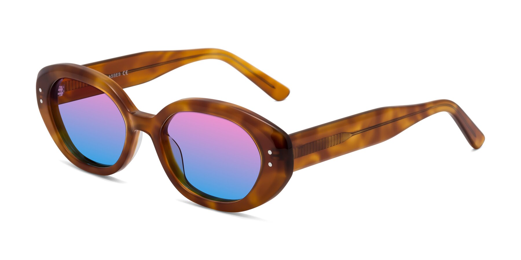 Angle of Quuen in Amber Tortoise with Pink / Blue Gradient Lenses