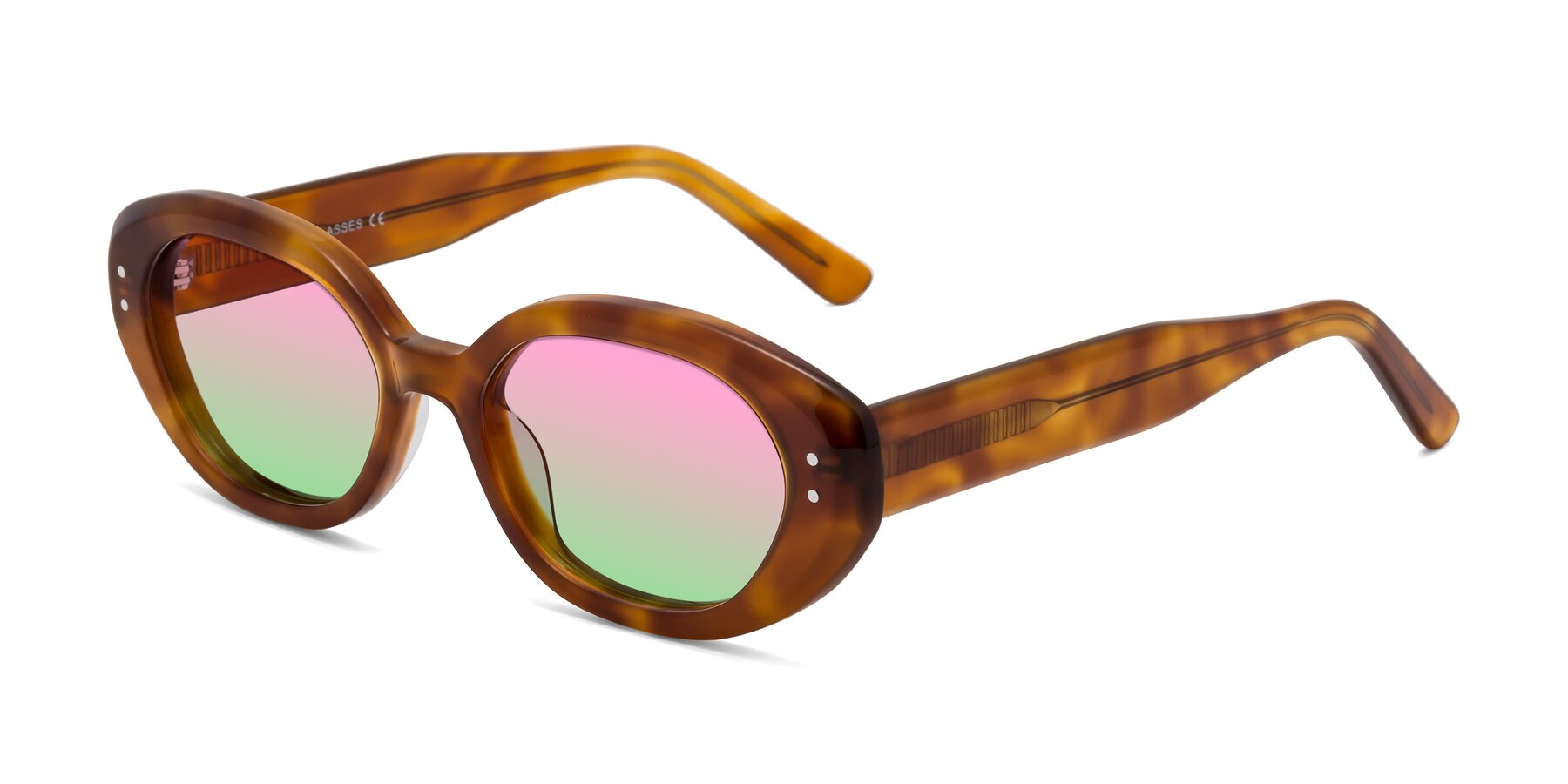 Angle of Quuen in Amber Tortoise with Pink / Green Gradient Lenses