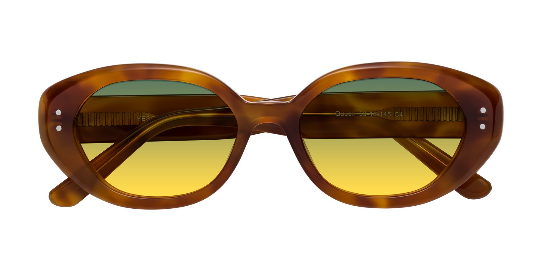 Folded Front of Quuen in Amber Tortoise with Green / Yellow Gradient Lenses