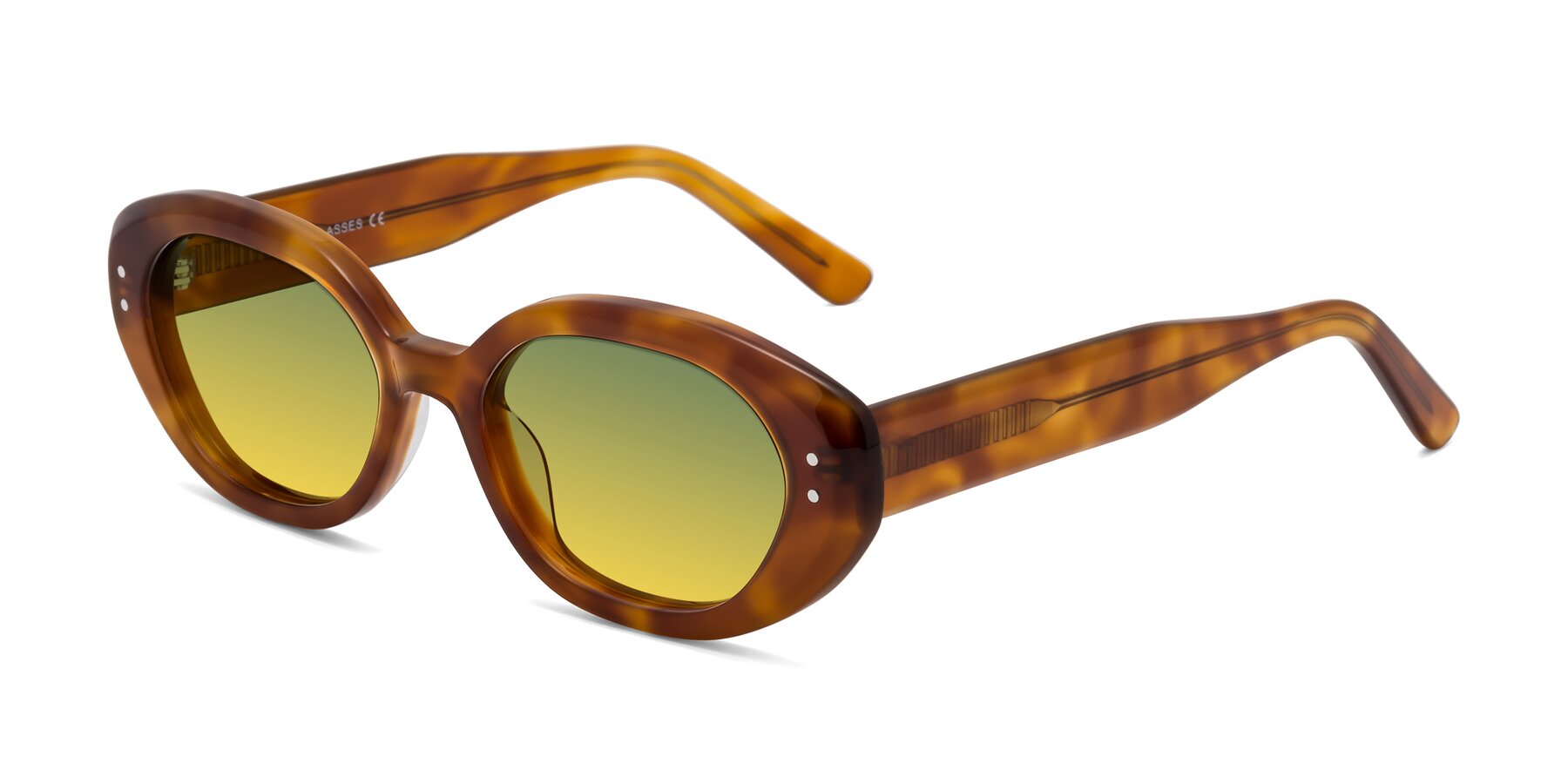 Angle of Quuen in Amber Tortoise with Green / Yellow Gradient Lenses