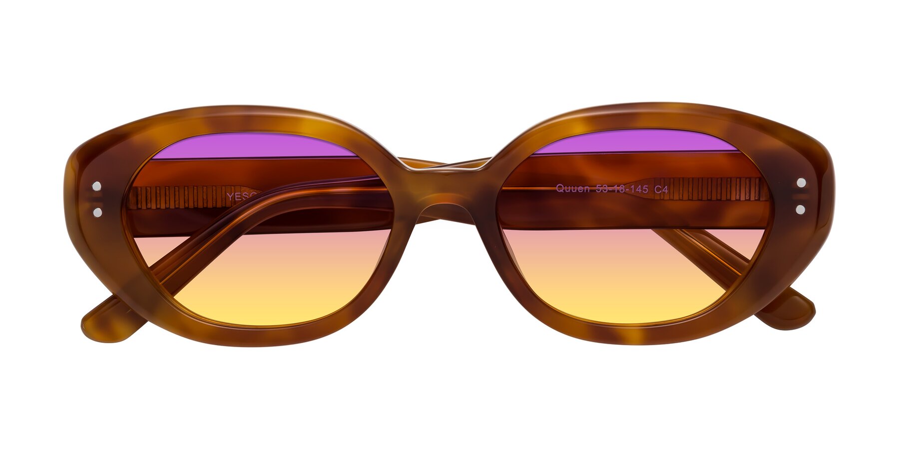 Folded Front of Quuen in Amber Tortoise with Purple / Yellow Gradient Lenses