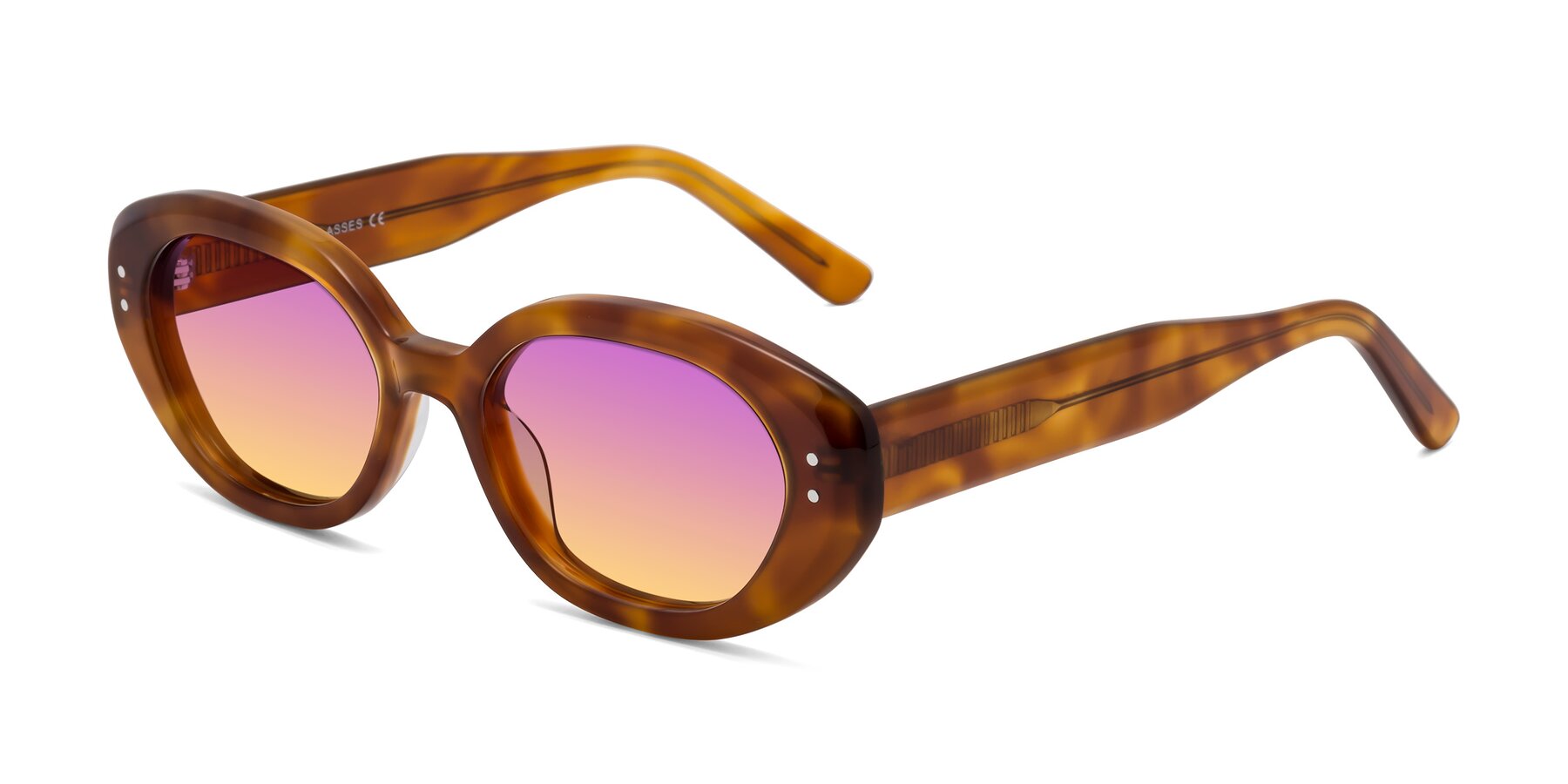 Angle of Quuen in Amber Tortoise with Purple / Yellow Gradient Lenses