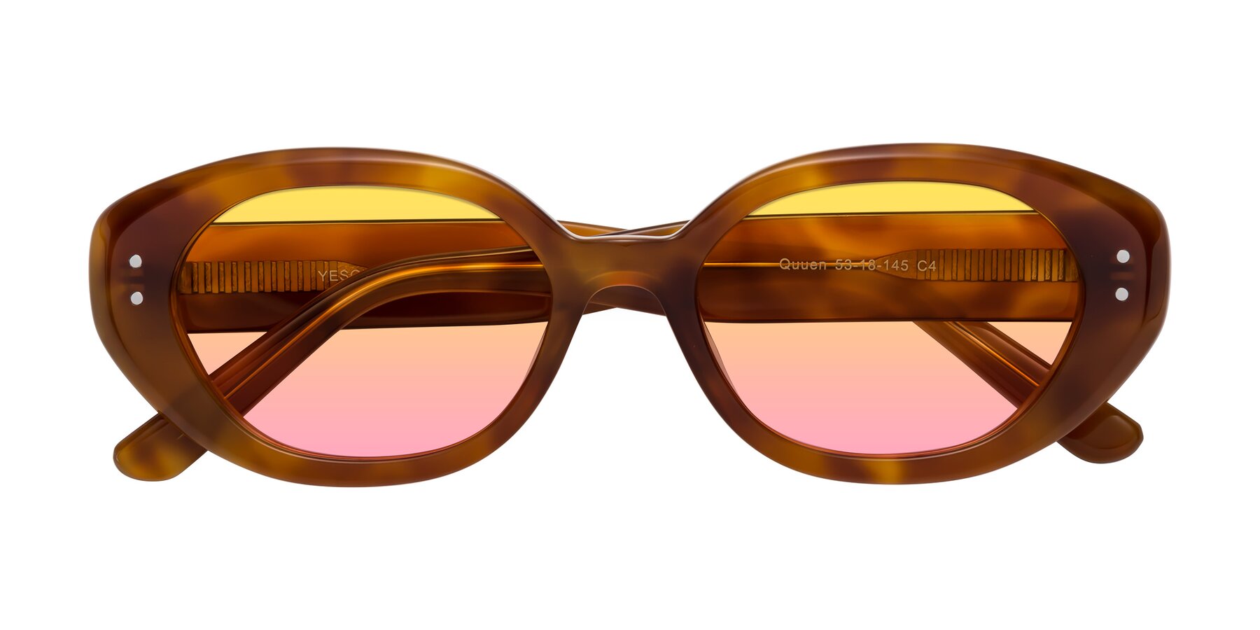 Folded Front of Quuen in Amber Tortoise with Yellow / Pink Gradient Lenses