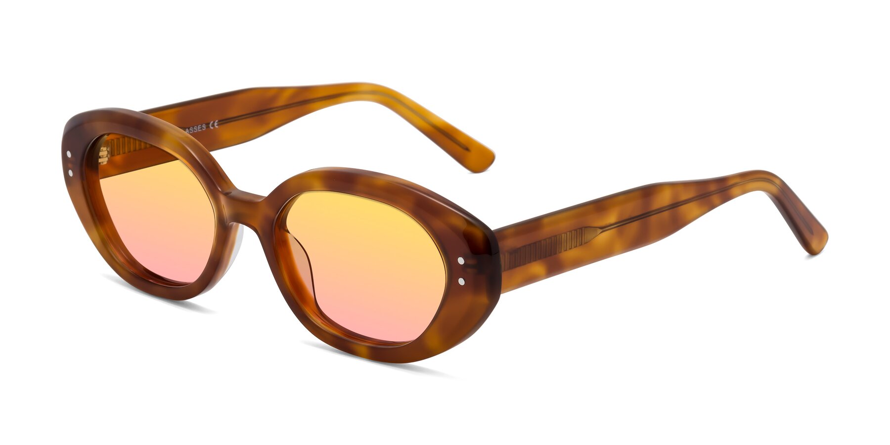 Angle of Quuen in Amber Tortoise with Yellow / Pink Gradient Lenses