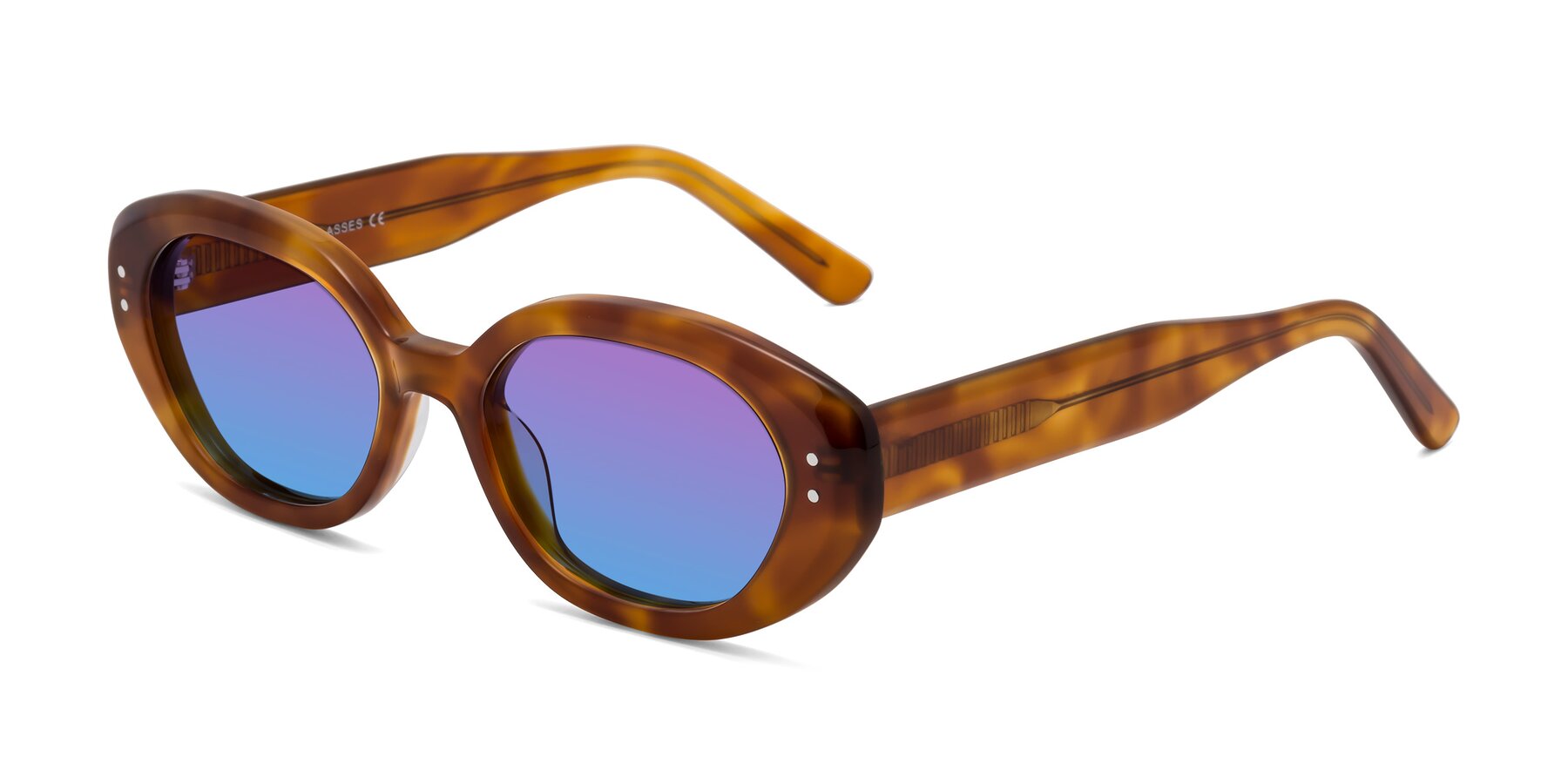 Angle of Quuen in Amber Tortoise with Purple / Blue Gradient Lenses