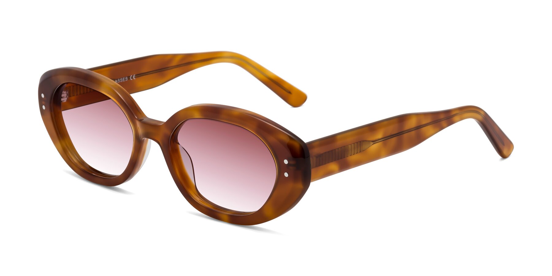 Angle of Quuen in Amber Tortoise with Garnet Gradient Lenses