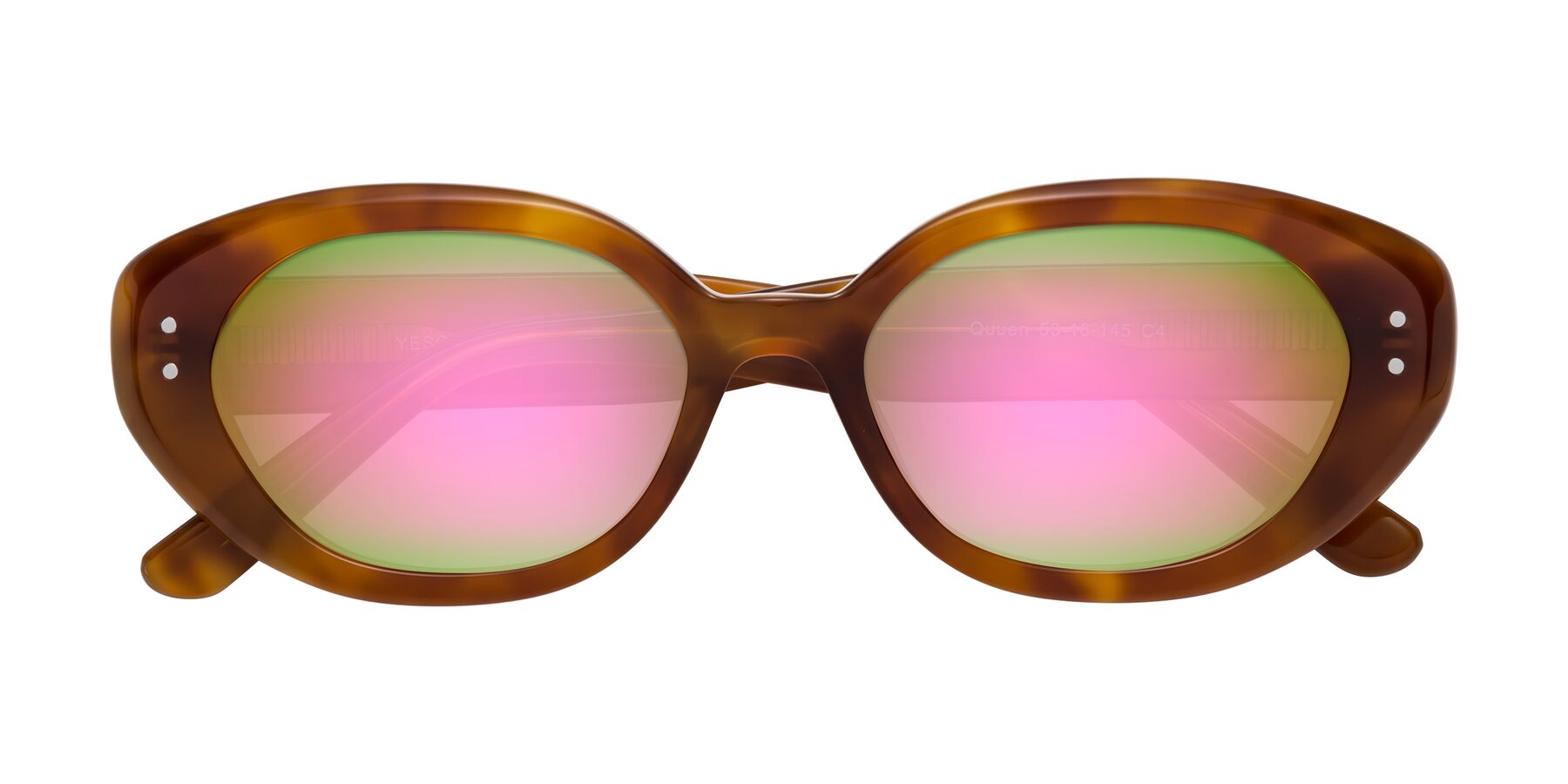 Folded Front of Quuen in Amber Tortoise with Pink Mirrored Lenses