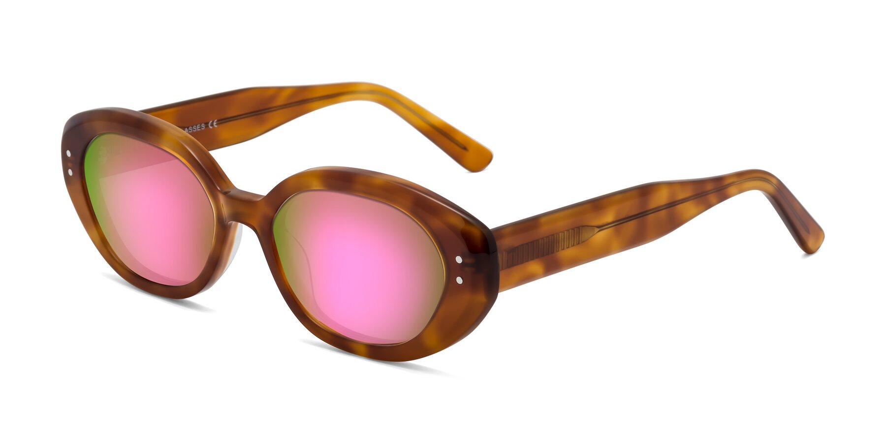 Angle of Quuen in Amber Tortoise with Pink Mirrored Lenses