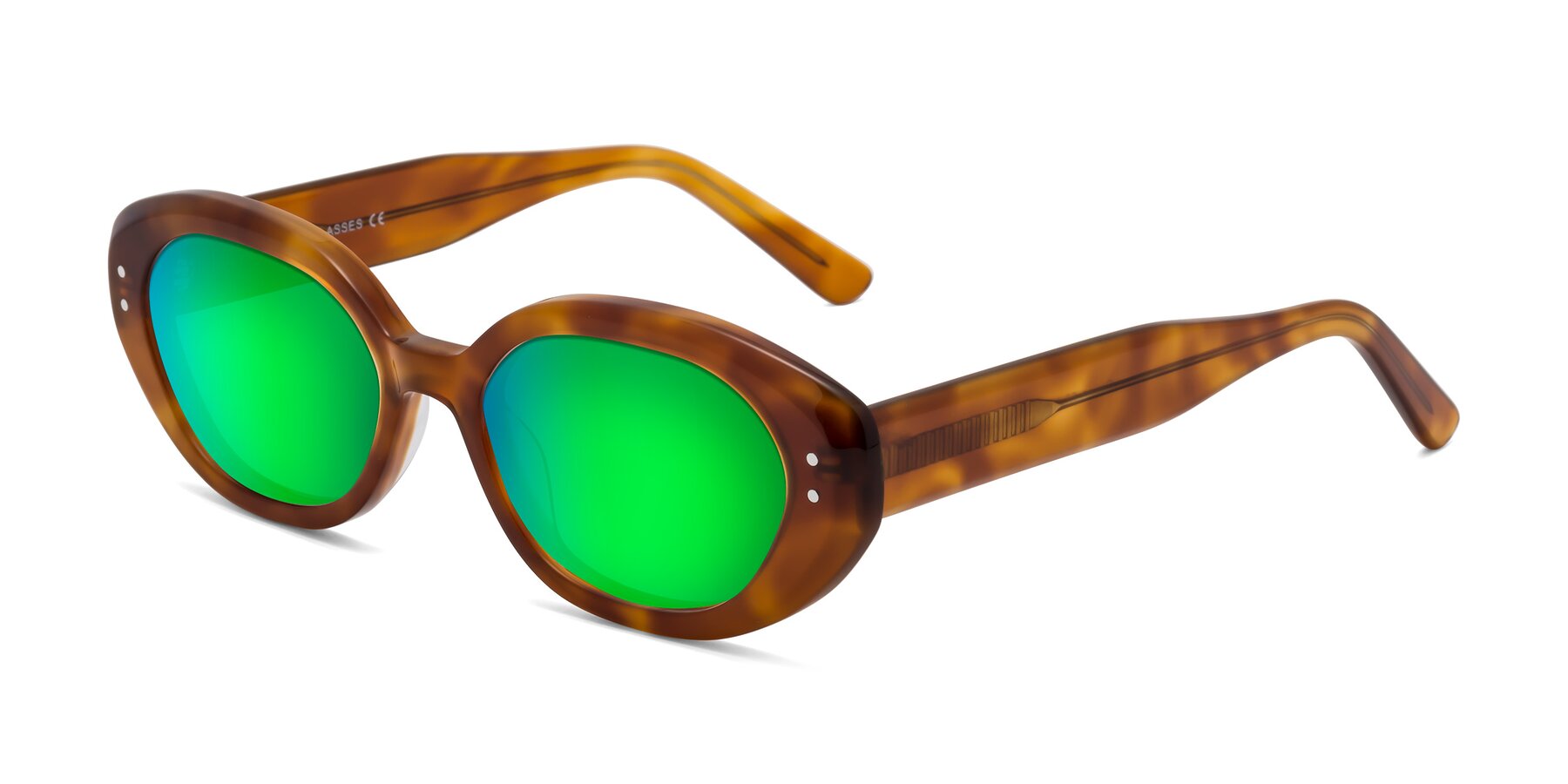 Angle of Quuen in Amber Tortoise with Green Mirrored Lenses