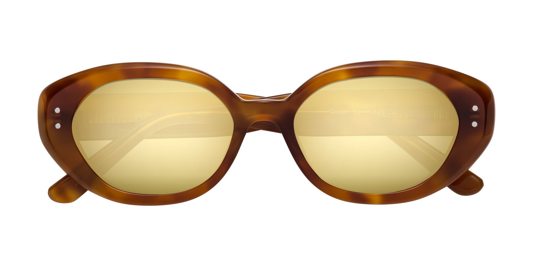 Folded Front of Quuen in Amber Tortoise with Gold Mirrored Lenses