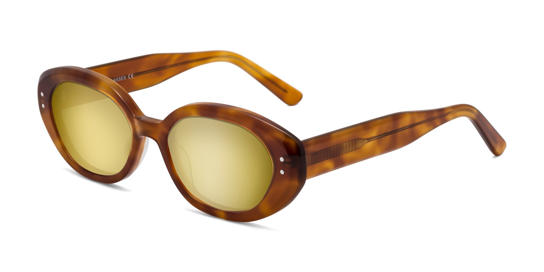 Angle of Quuen in Amber Tortoise with Gold Mirrored Lenses