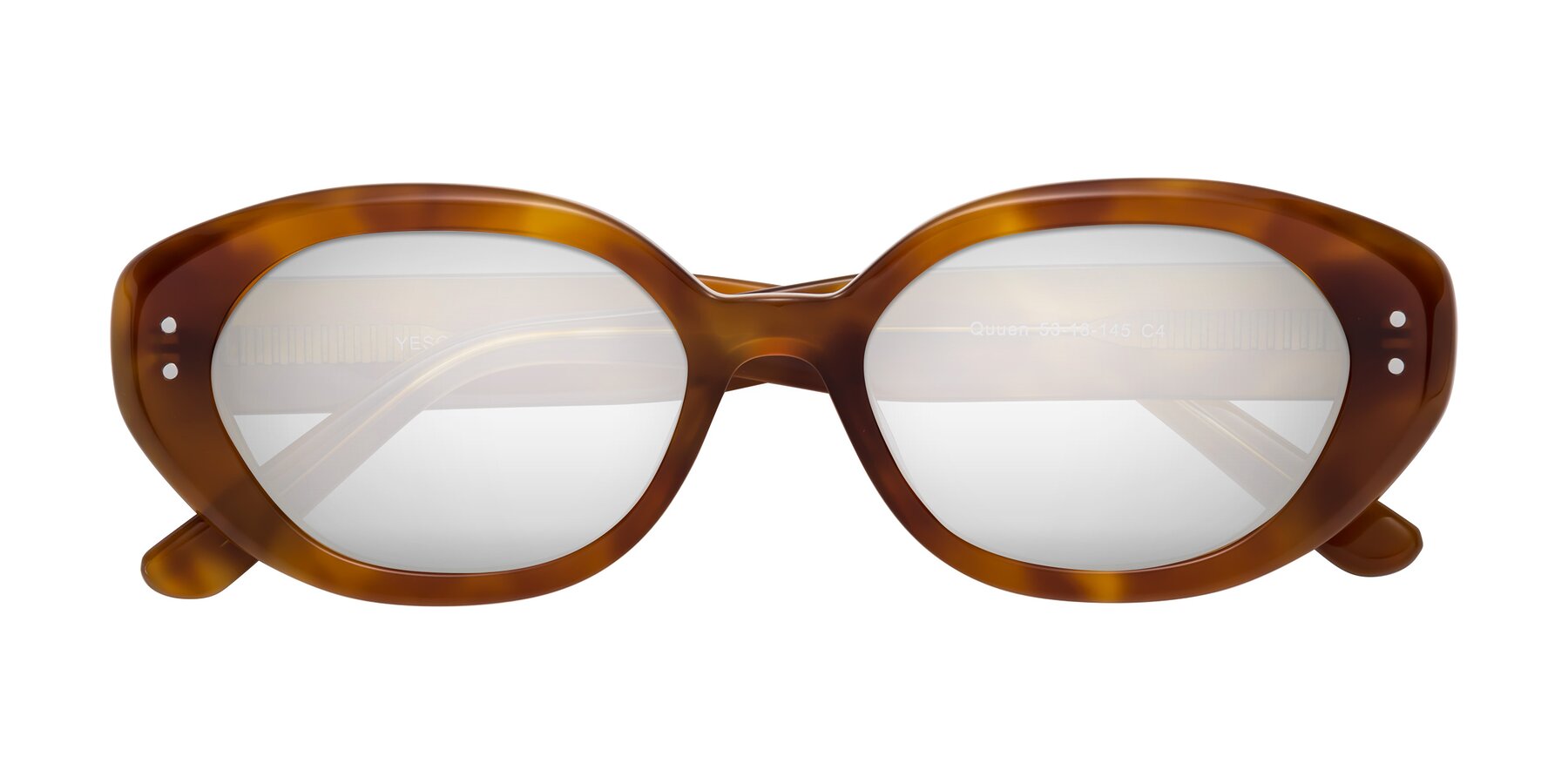 Folded Front of Quuen in Amber Tortoise with Silver Mirrored Lenses