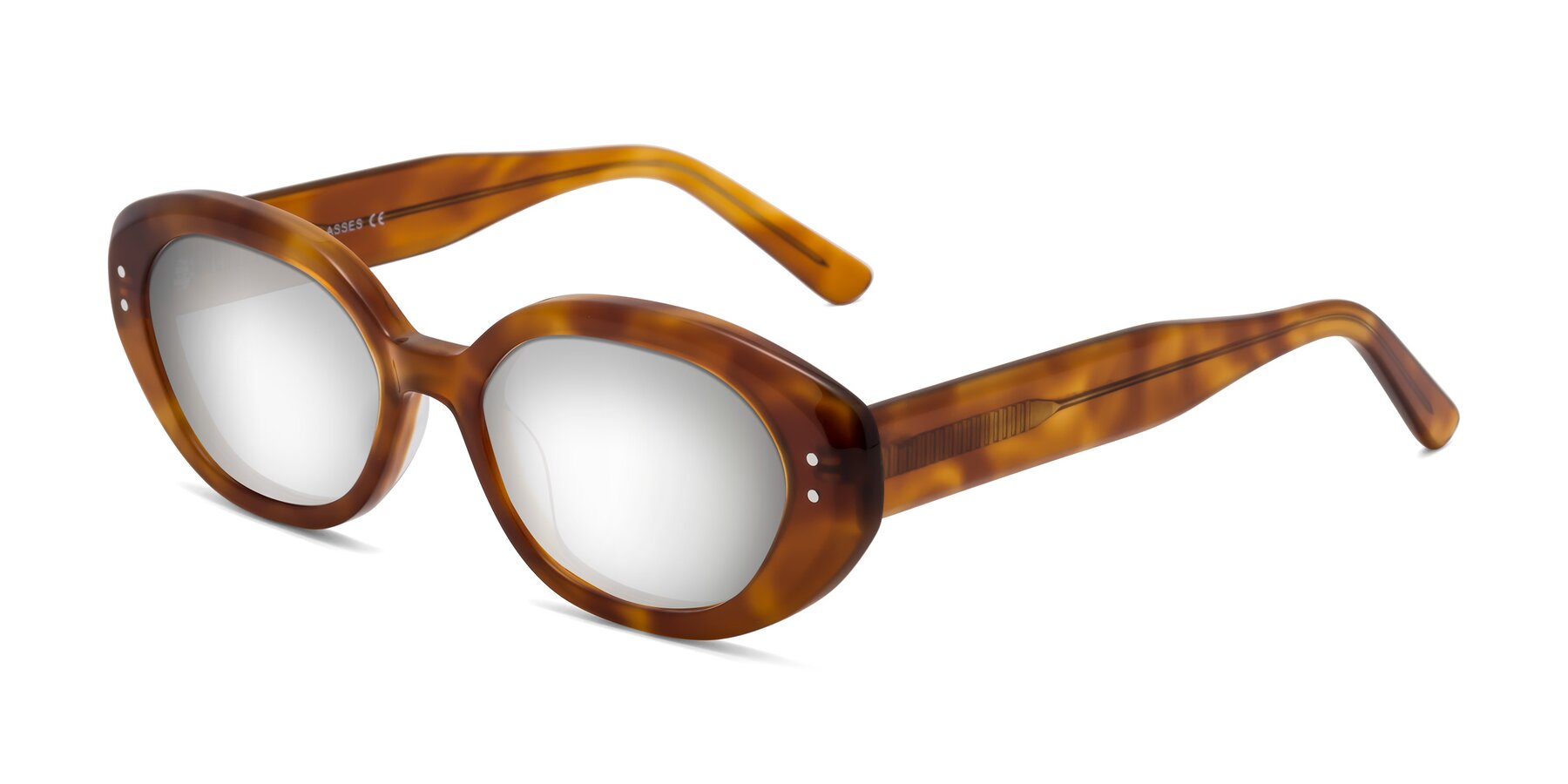 Angle of Quuen in Amber Tortoise with Silver Mirrored Lenses