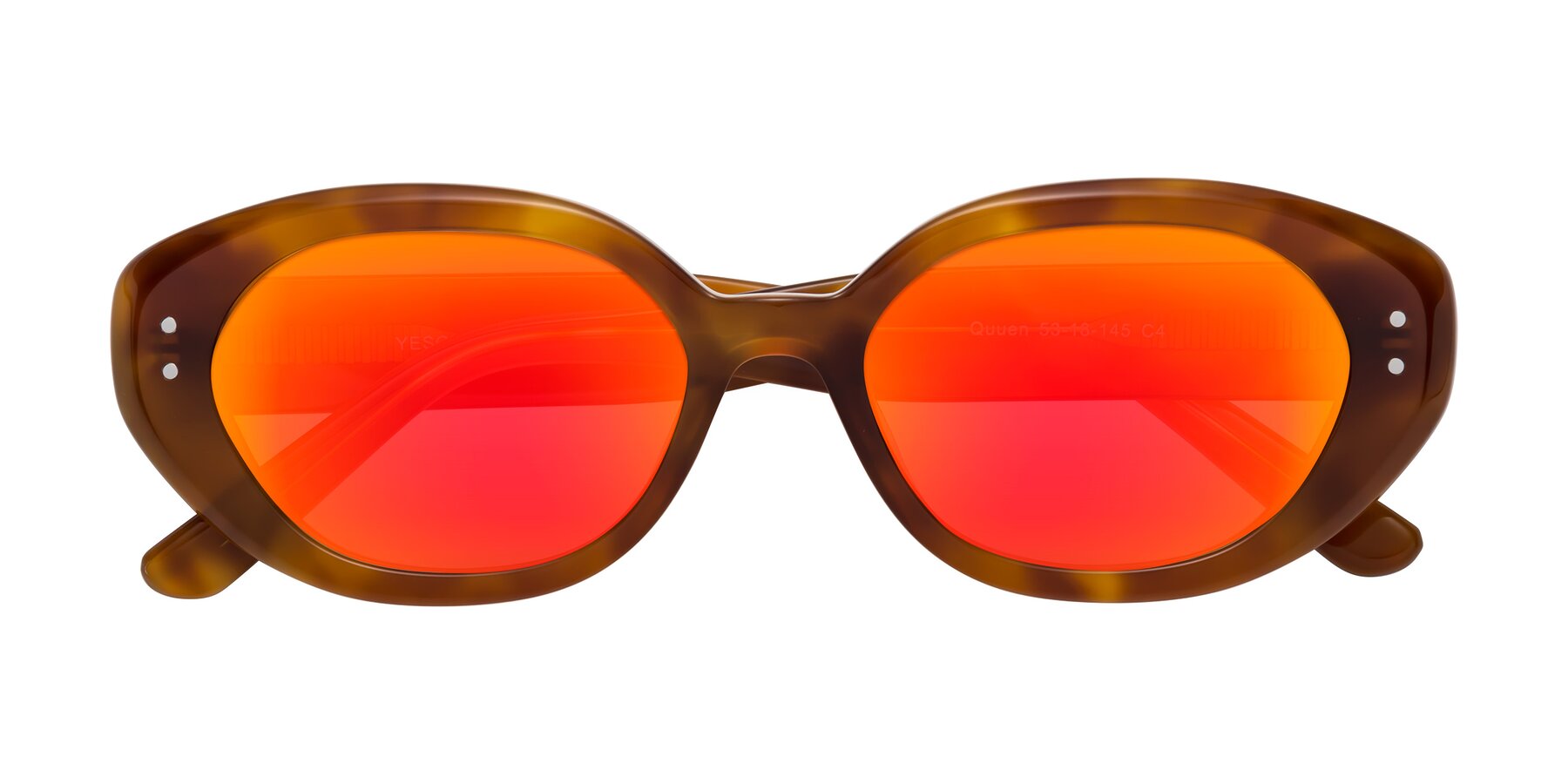 Folded Front of Quuen in Amber Tortoise with Red Gold Mirrored Lenses