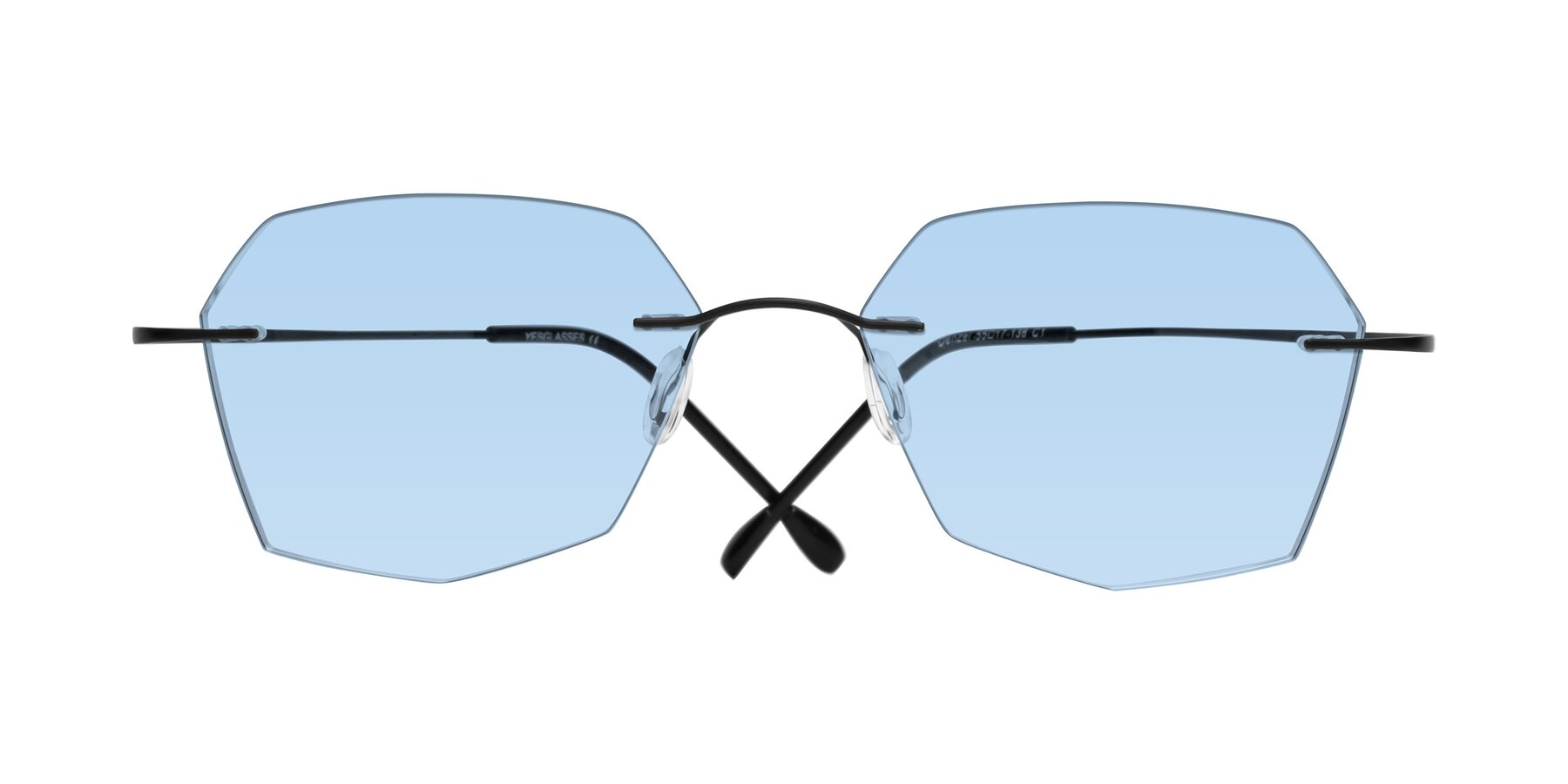 Folded Front of Denzel in Black with Light Blue Tinted Lenses