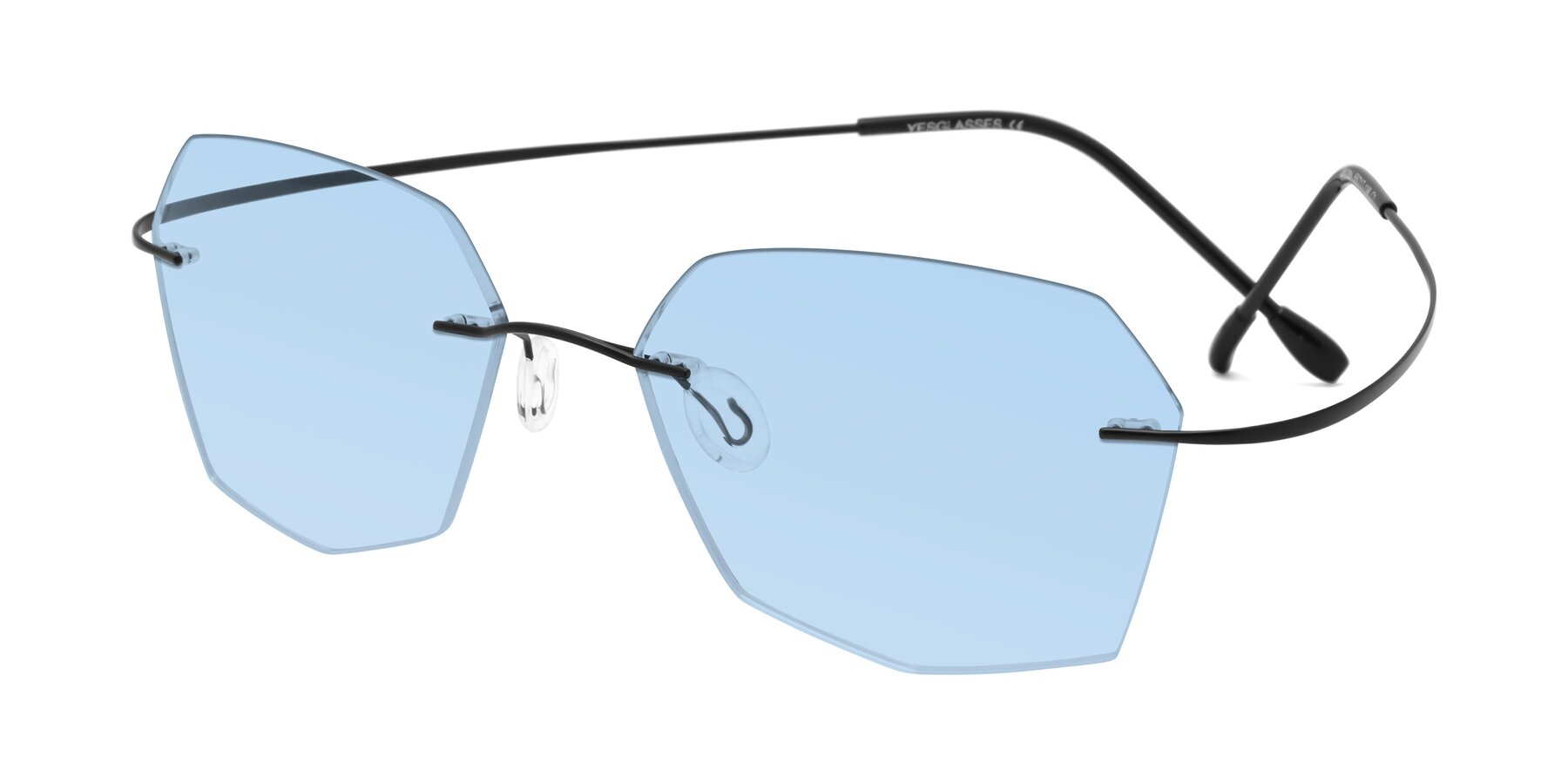 Angle of Denzel in Black with Light Blue Tinted Lenses