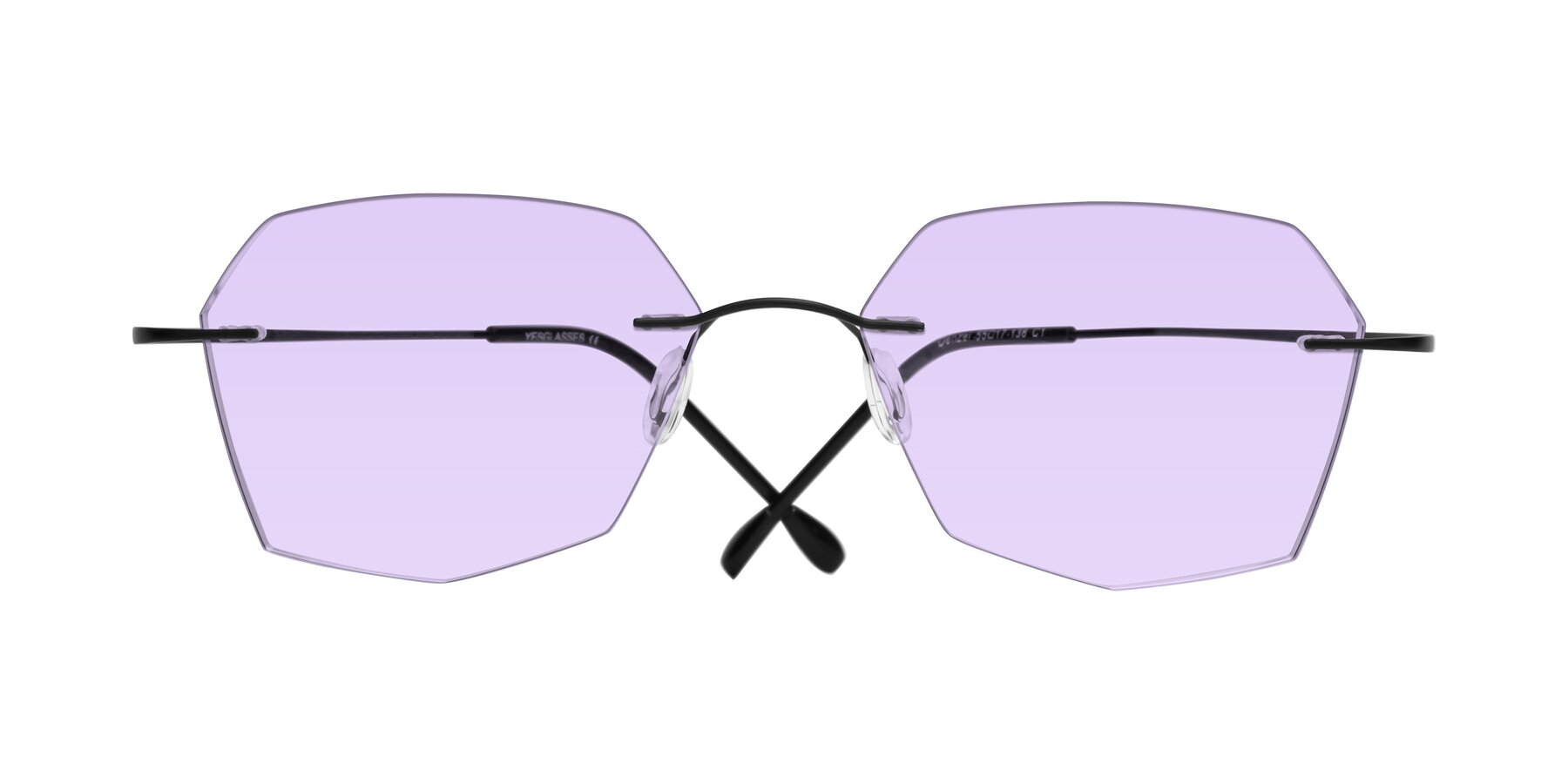 Folded Front of Denzel in Black with Light Purple Tinted Lenses