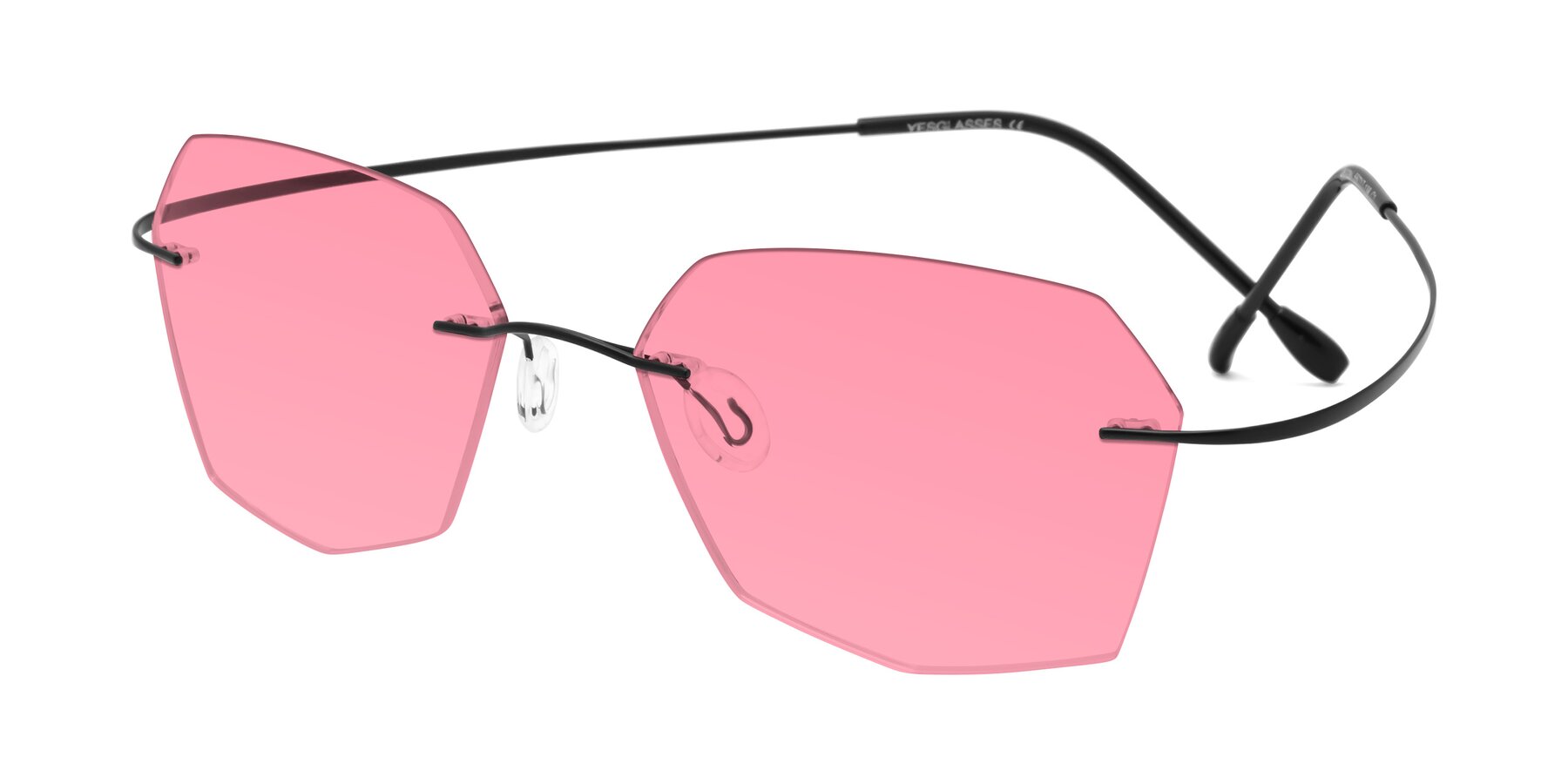 Angle of Denzel in Black with Pink Tinted Lenses