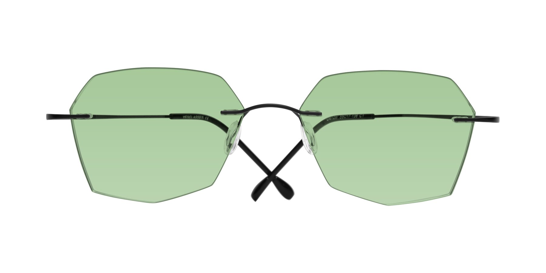 Folded Front of Denzel in Black with Medium Green Tinted Lenses