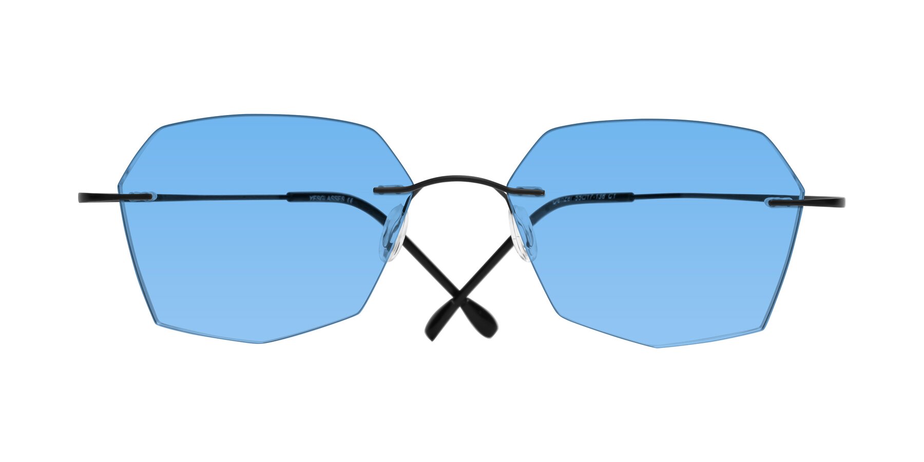 Folded Front of Denzel in Black with Medium Blue Tinted Lenses