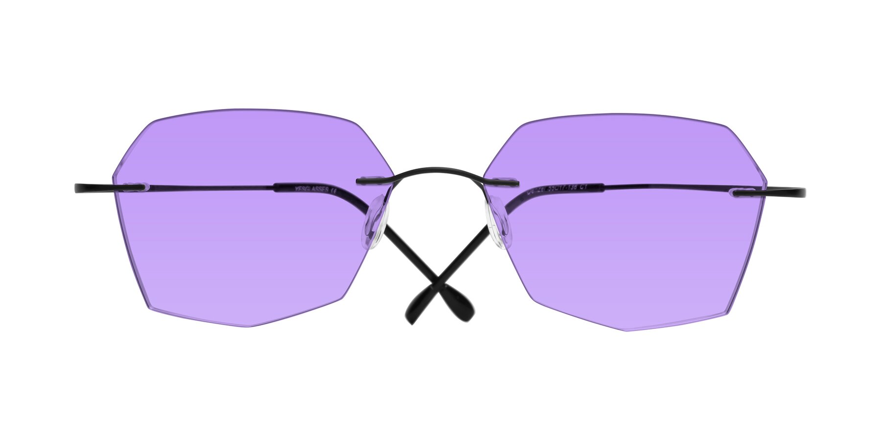 Folded Front of Denzel in Black with Medium Purple Tinted Lenses