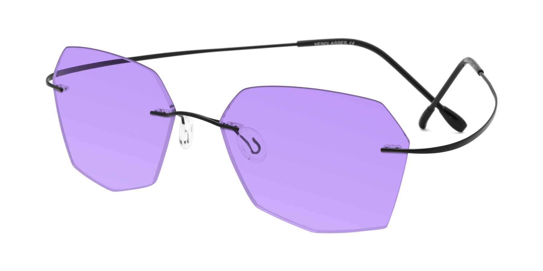 Angle of Denzel in Black with Medium Purple Tinted Lenses