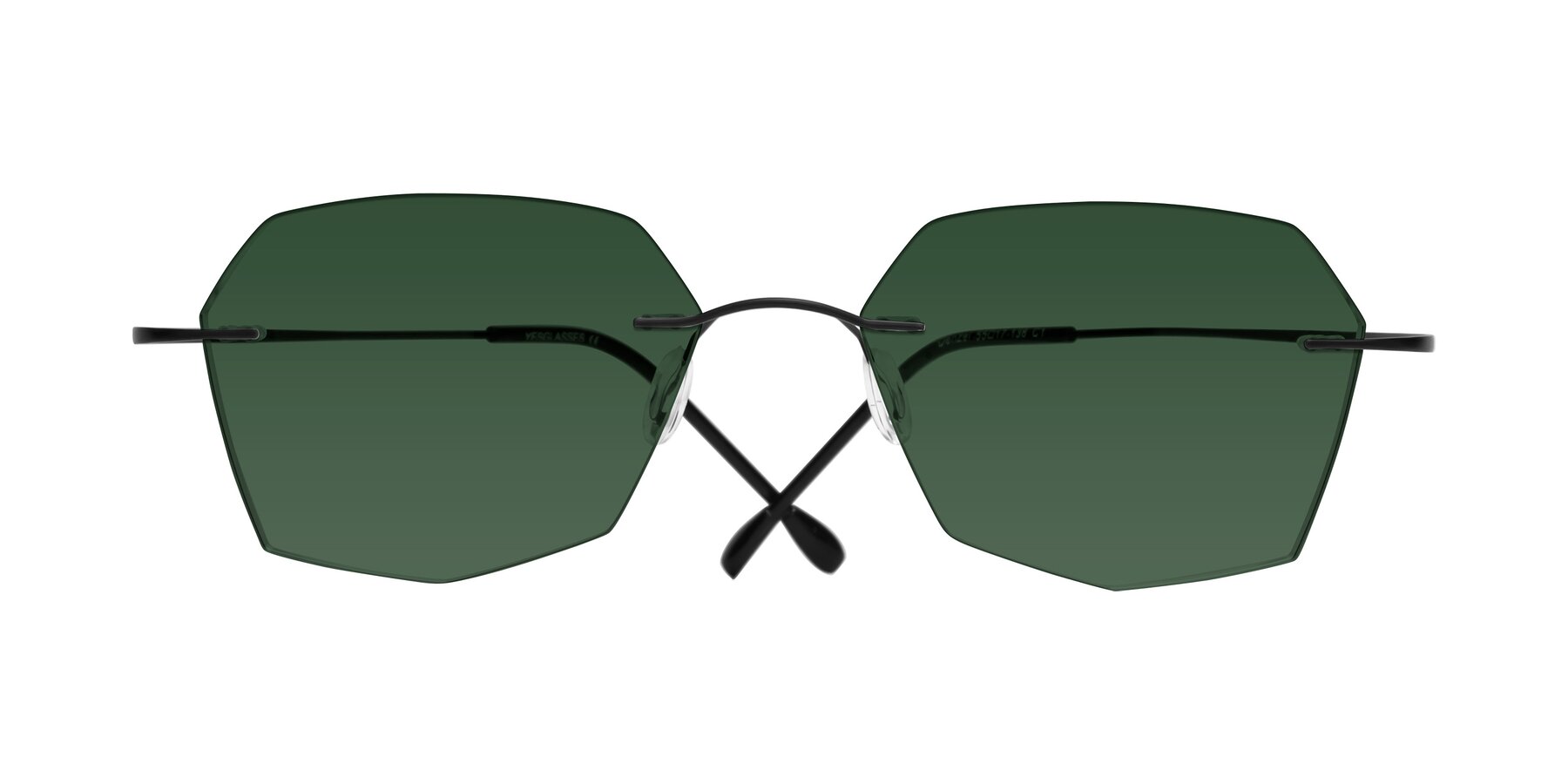 Folded Front of Denzel in Black with Green Tinted Lenses