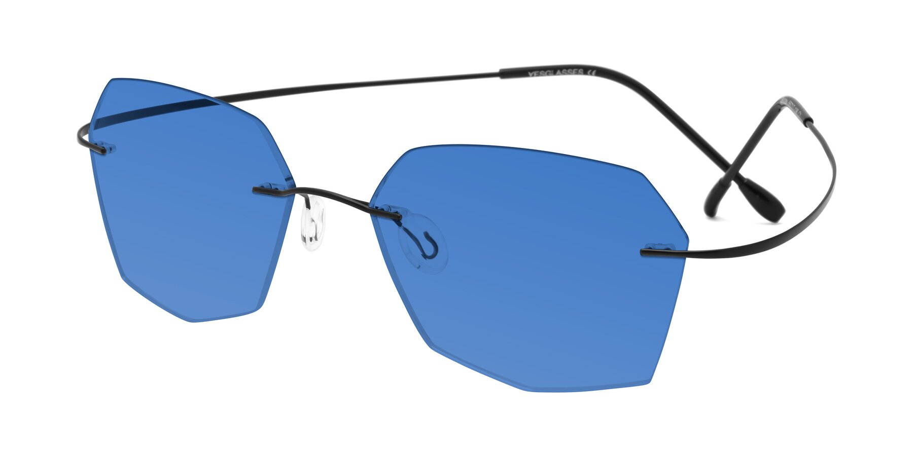 Angle of Denzel in Black with Blue Tinted Lenses