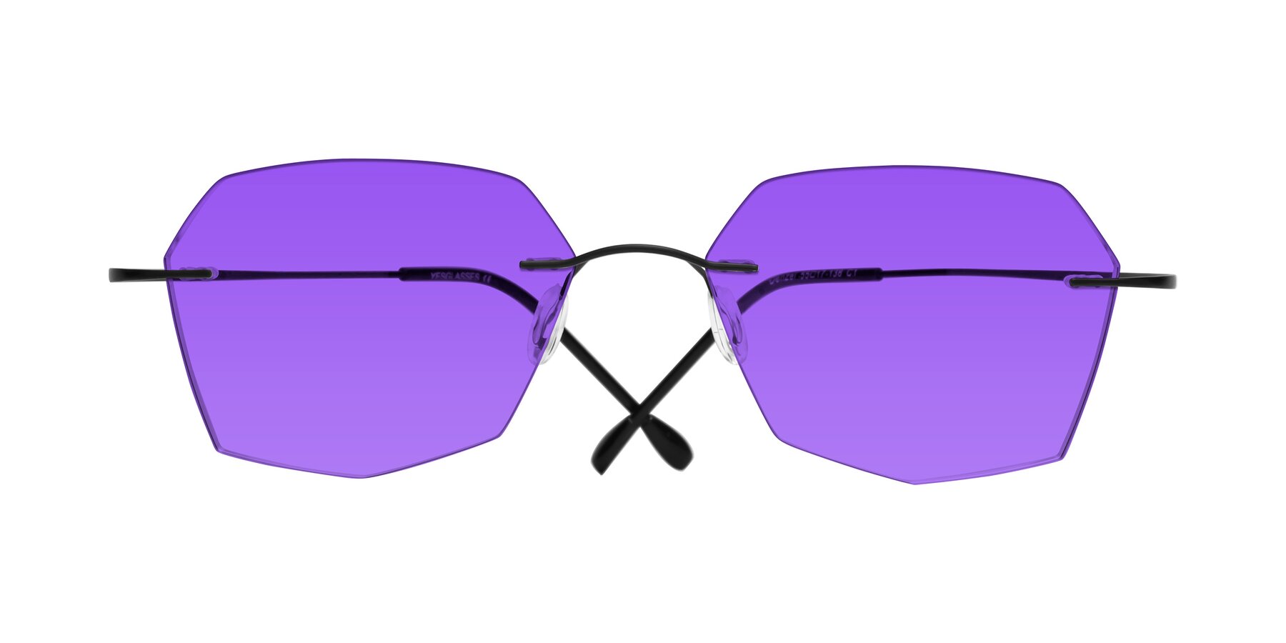 Folded Front of Denzel in Black with Purple Tinted Lenses