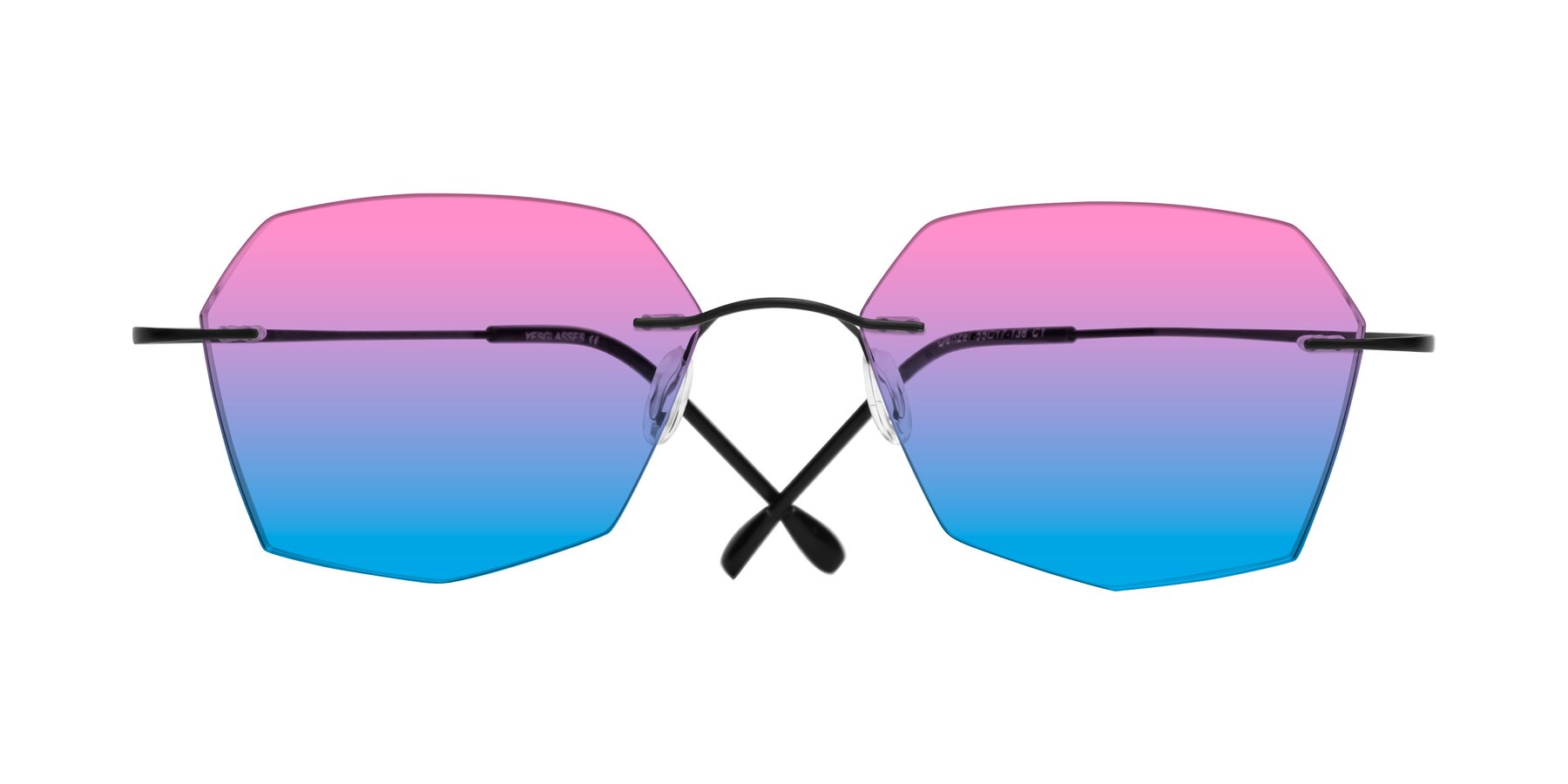 Folded Front of Denzel in Black with Pink / Blue Gradient Lenses