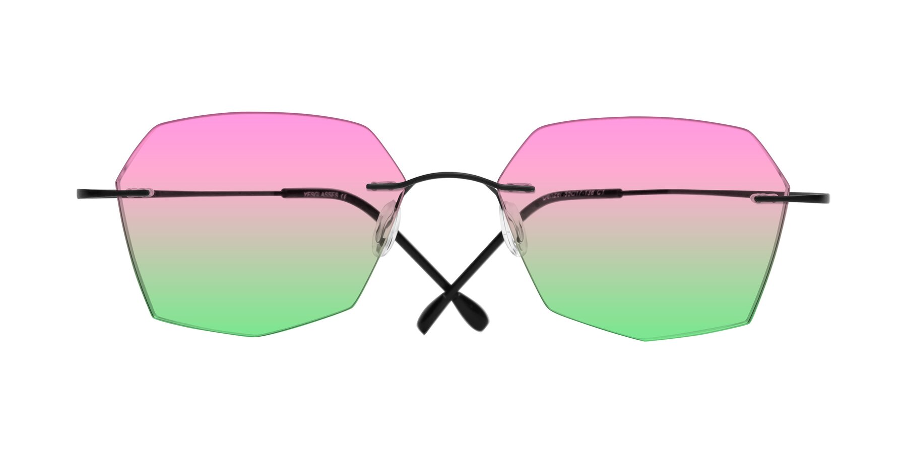 Folded Front of Denzel in Black with Pink / Green Gradient Lenses