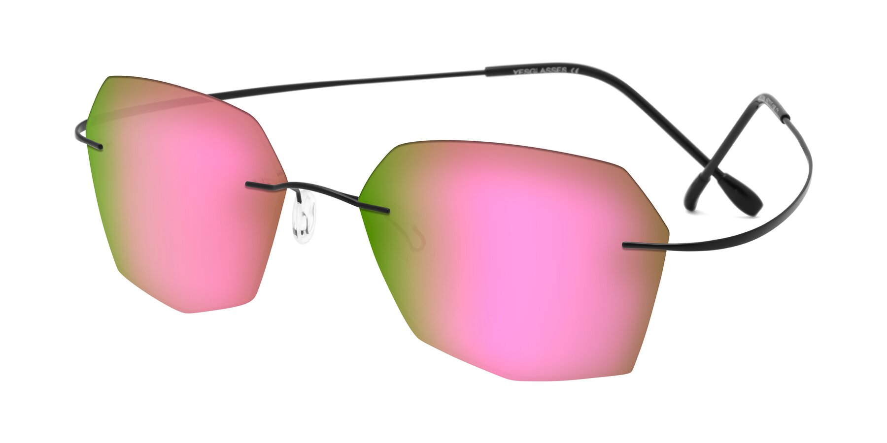 Angle of Denzel in Black with Pink Mirrored Lenses