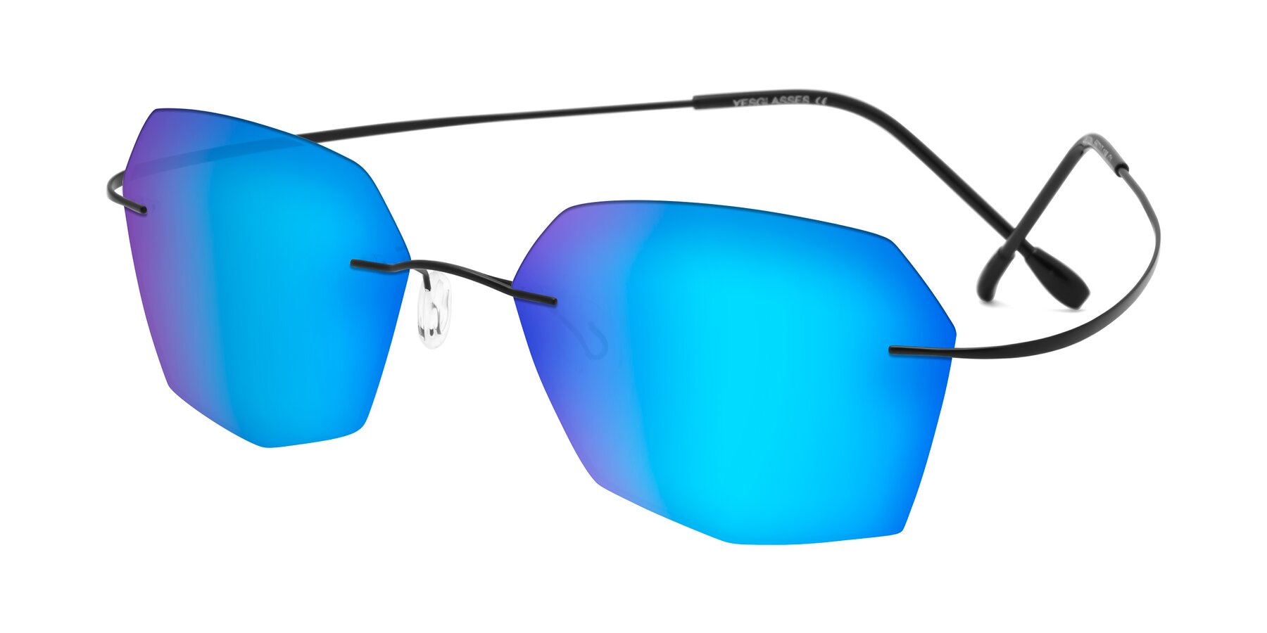 Angle of Denzel in Black with Blue Mirrored Lenses