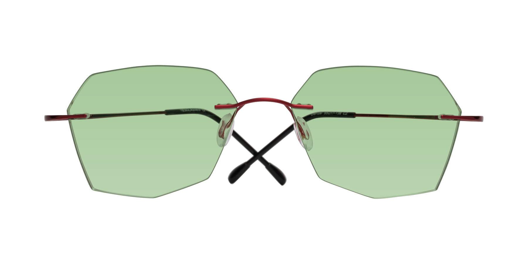 Folded Front of Denzel in Wine with Medium Green Tinted Lenses