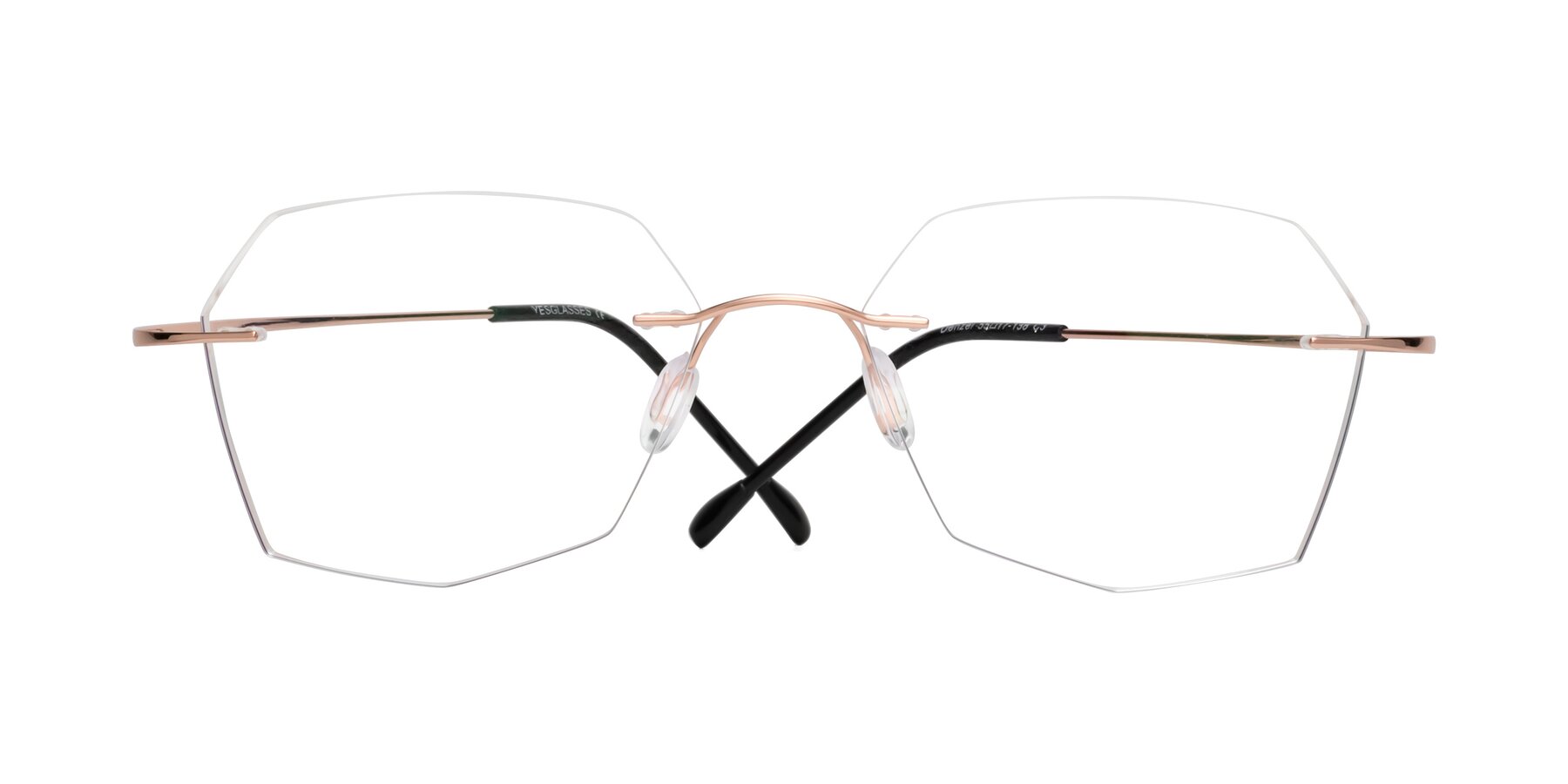 Folded Front of Denzel in Rose Gold with Clear Reading Eyeglass Lenses