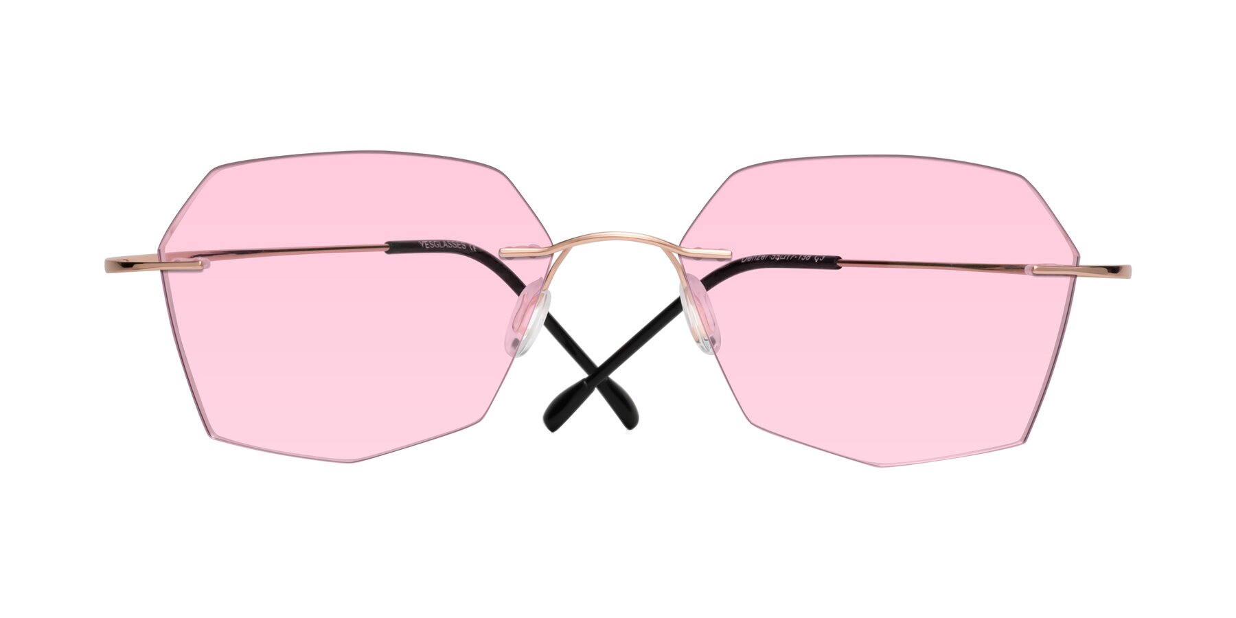 Folded Front of Denzel in Rose Gold with Light Pink Tinted Lenses