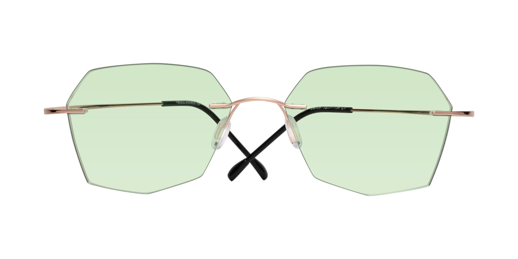 Folded Front of Denzel in Rose Gold with Light Green Tinted Lenses