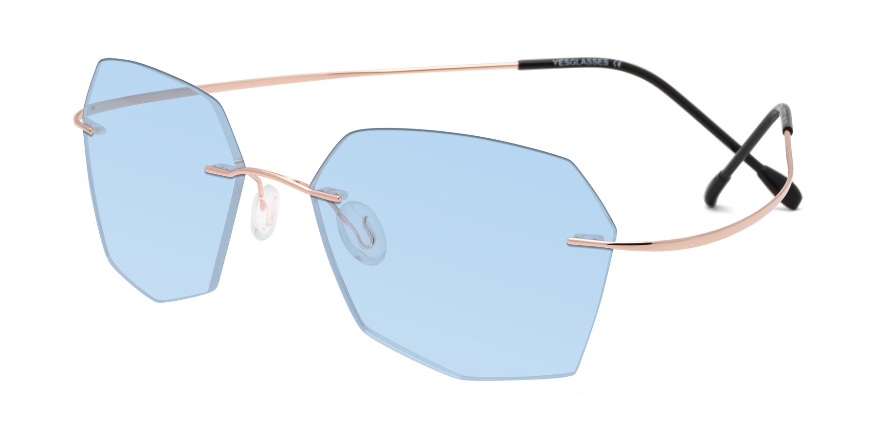 Angle of Denzel in Rose Gold with Light Blue Tinted Lenses