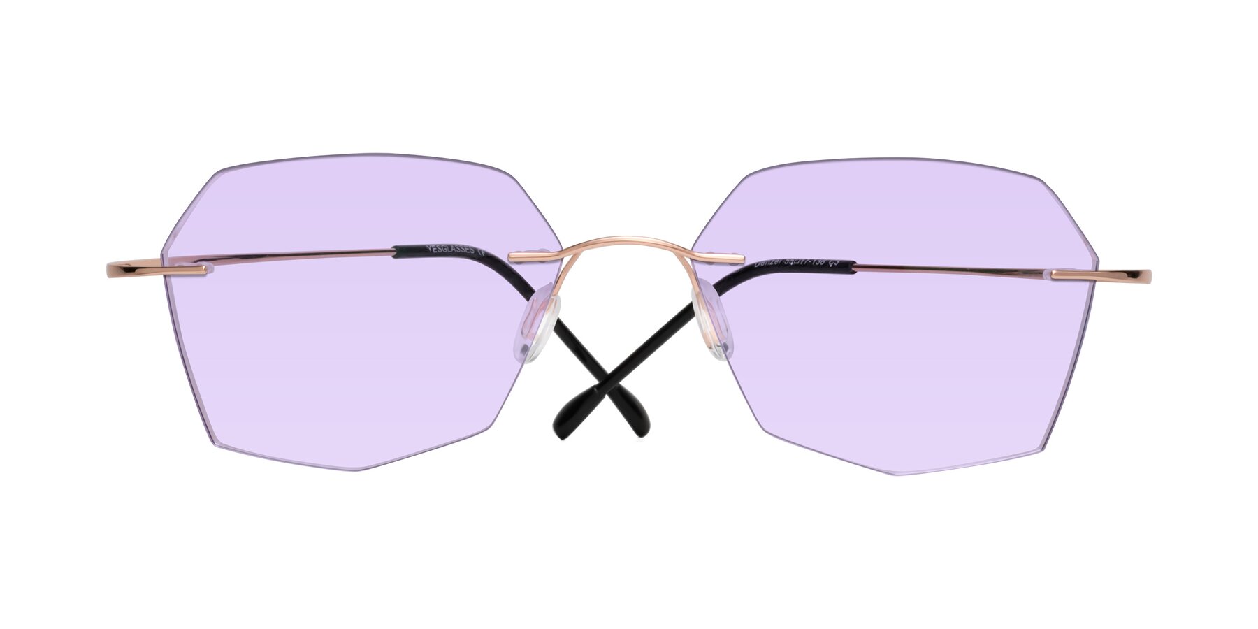 Folded Front of Denzel in Rose Gold with Light Purple Tinted Lenses