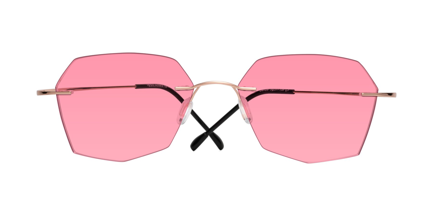 Folded Front of Denzel in Rose Gold with Pink Tinted Lenses