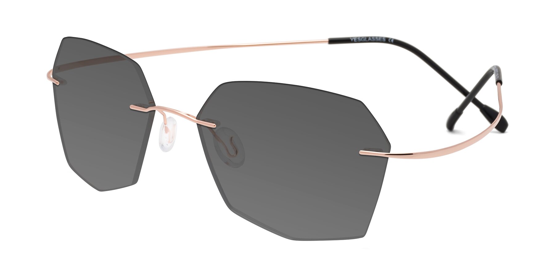 Angle of Denzel in Rose Gold with Medium Gray Tinted Lenses