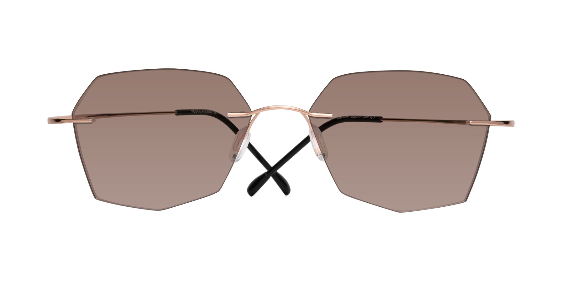 Folded Front of Denzel in Rose Gold with Medium Brown Tinted Lenses