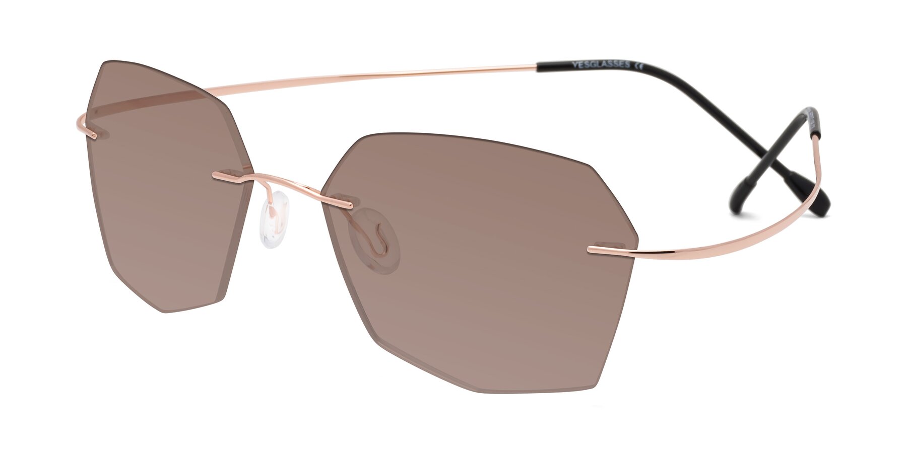 Angle of Denzel in Rose Gold with Medium Brown Tinted Lenses