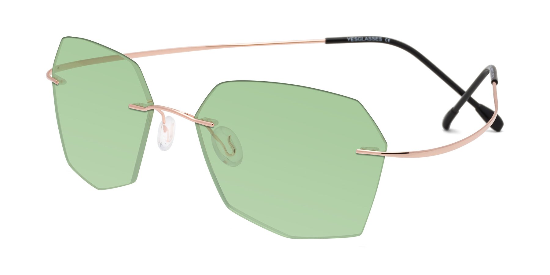 Angle of Denzel in Rose Gold with Medium Green Tinted Lenses