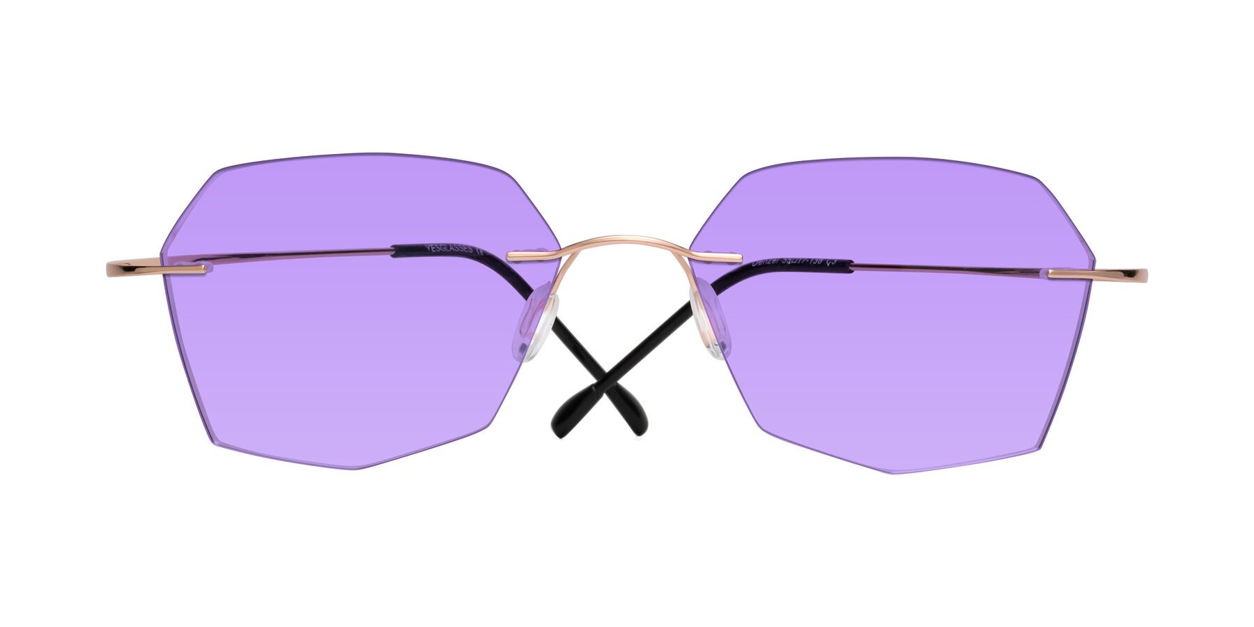 Folded Front of Denzel in Rose Gold with Medium Purple Tinted Lenses