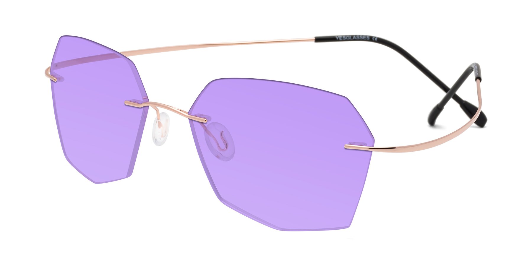 Angle of Denzel in Rose Gold with Medium Purple Tinted Lenses