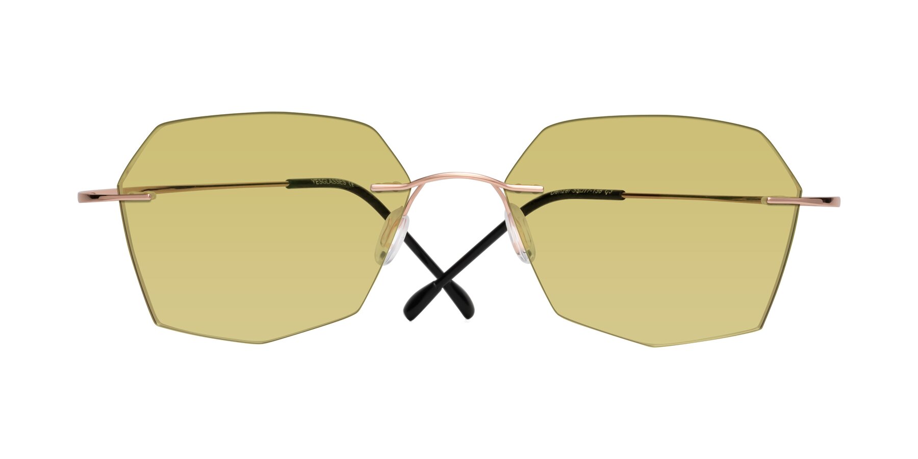 Folded Front of Denzel in Rose Gold with Medium Champagne Tinted Lenses