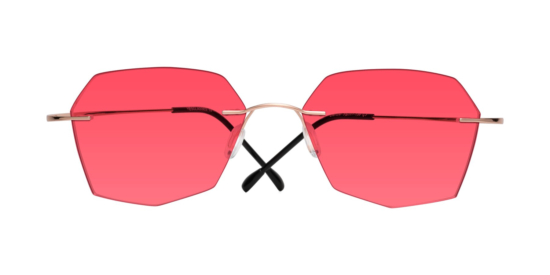 Folded Front of Denzel in Rose Gold with Red Tinted Lenses