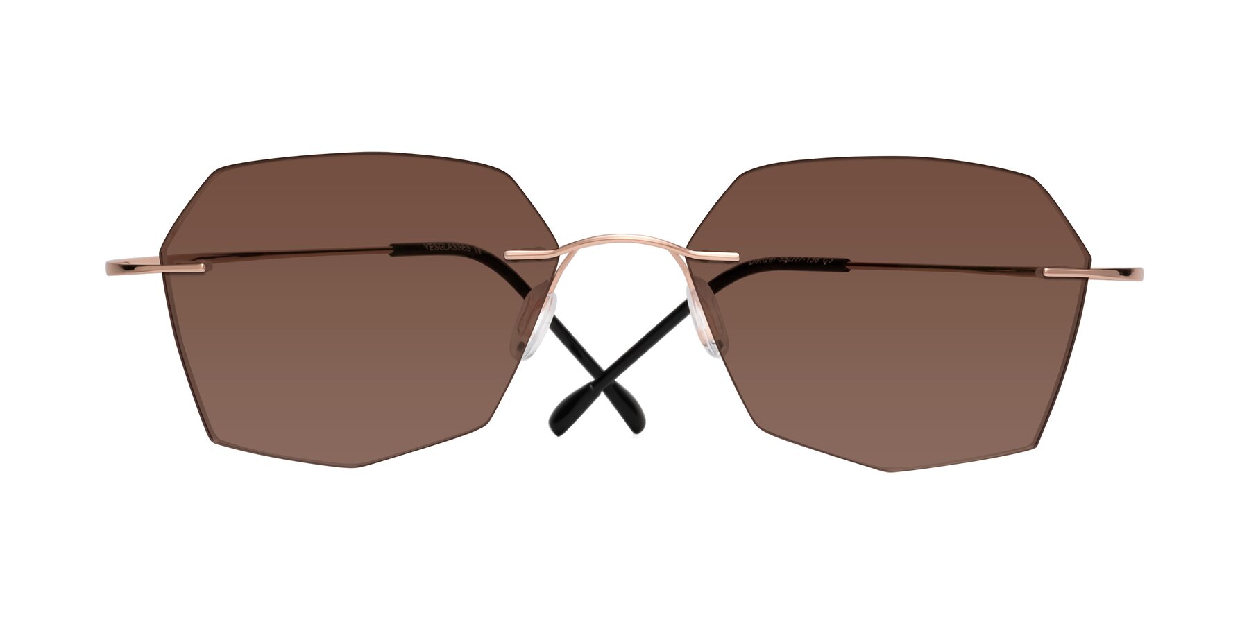 Folded Front of Denzel in Rose Gold with Brown Tinted Lenses